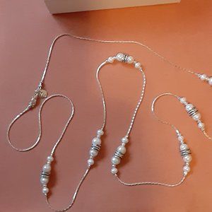 Or Paz Sterling White Cultured Pearl 36" Station Necklace